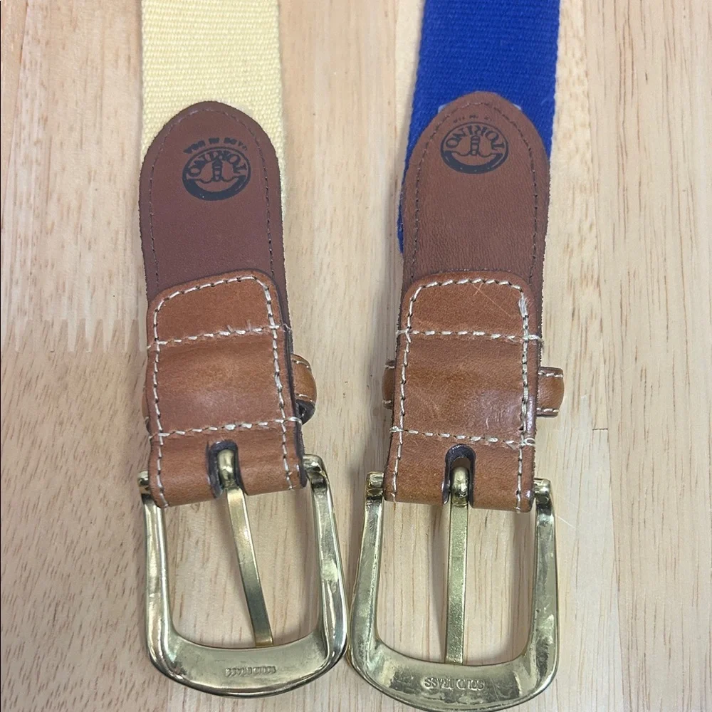 Bundle of 2 Torino Canvas/Leather Belts (Blue & Yellow) with Gold Brass Buckles